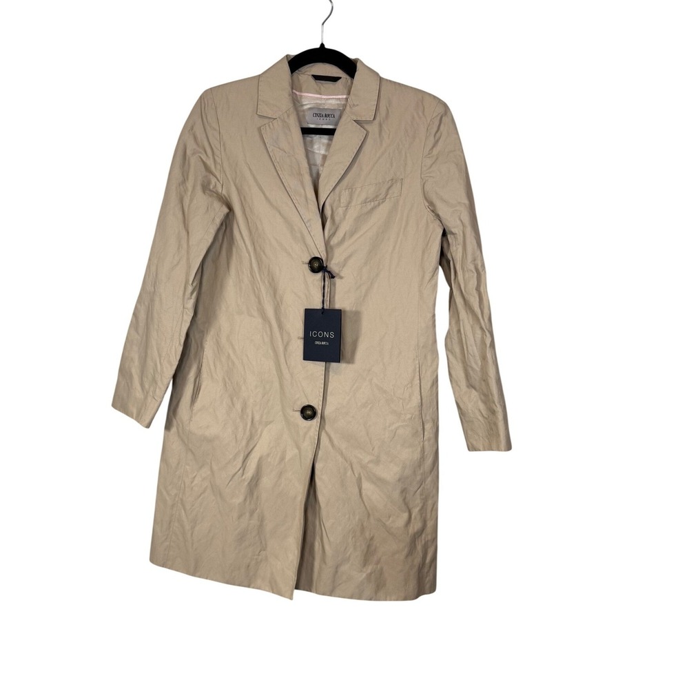 Cinzia Rocca Icons Trench Coat size 4 lightweight Tan Italian Designer NWT